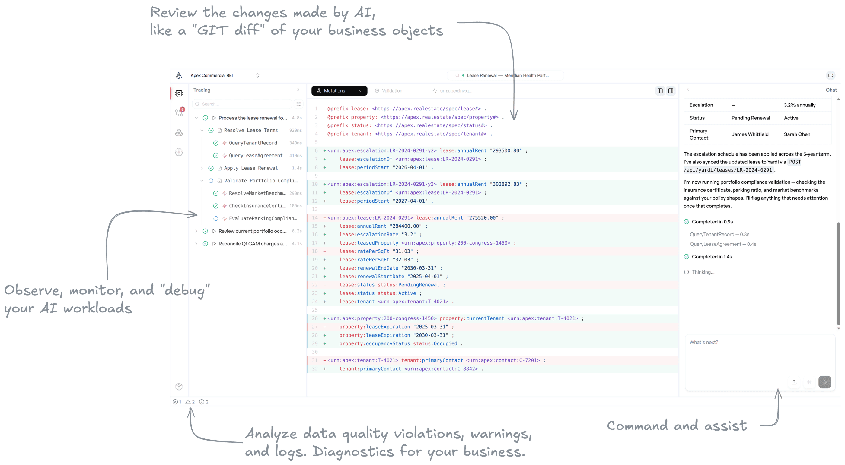 RARS workspace interface showing oversight, diagnostics, and command capabilities